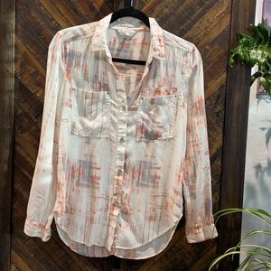 Calvin Klein Jeans Cream and Orange Button-Down Shirt